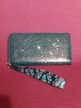Teal Glitter Patent Wristlet Wallet